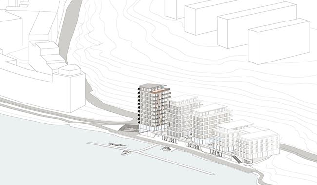 Illustration på hus det skulle kunna se ut gällande Båthusprojektet – Kungsholms Strand projektet
